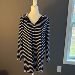 Lands' End Women's Striped V-Neck Coverup~Terry Cloth